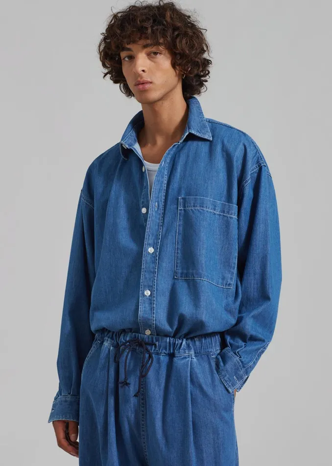 Men Tops The Frankie Shop Tanner Denim Shirt 8211 Medium Wash
