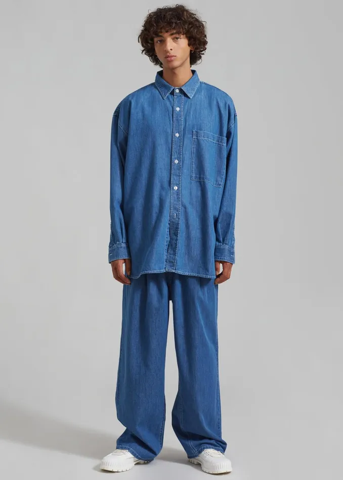 Men Tops The Frankie Shop Tanner Denim Shirt 8211 Medium Wash