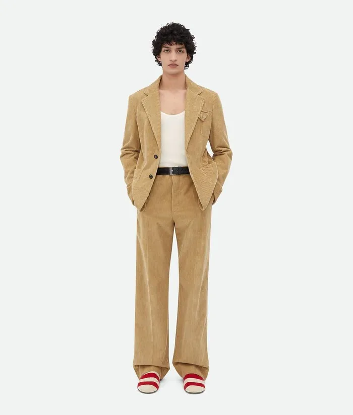 Men Trousers And Shorts Bottega Veneta Corduroy Trousers Pale Oak
