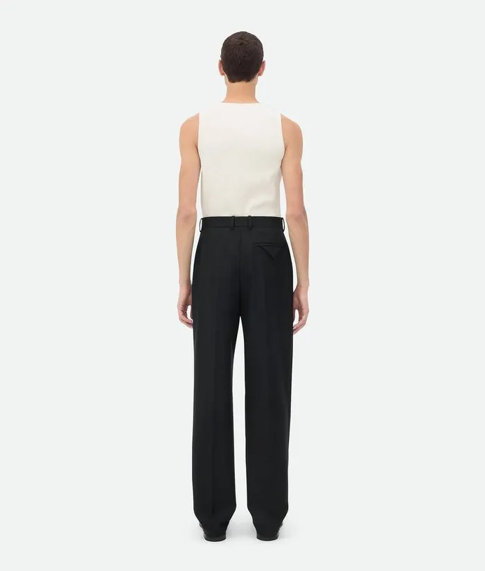 Men Trousers And Shorts Bottega Veneta Striped Wool Trousers Blackdark Blue