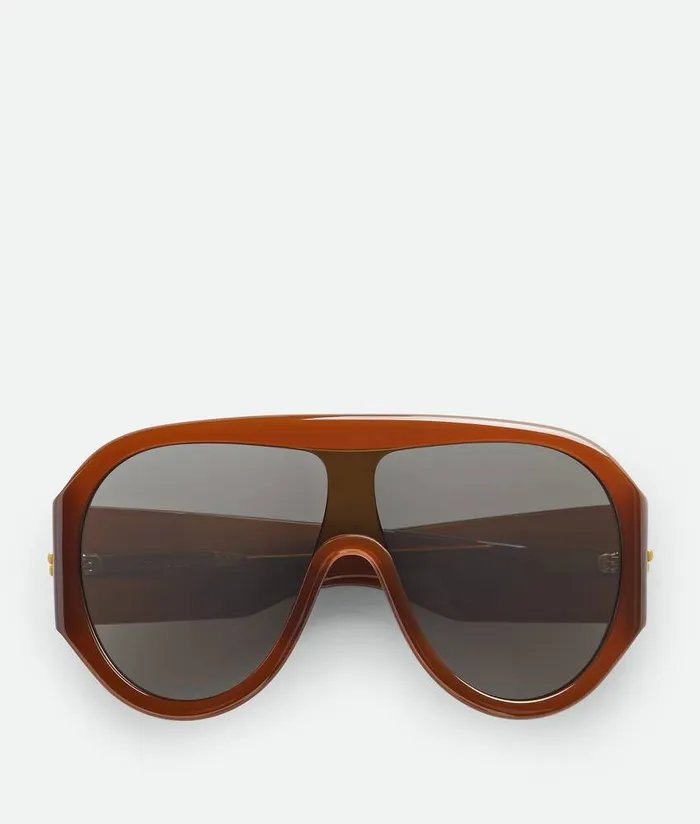 MenWomen Sunglasses Bottega Veneta Scudo Shield Sunglasses Browngrey