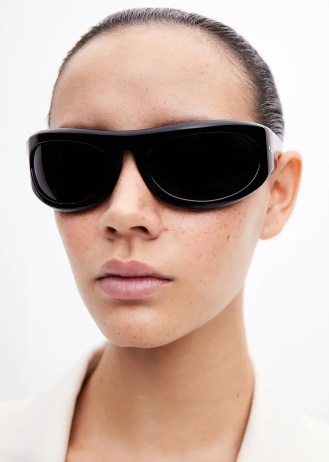 MenWomen The Frankie Shop Port Tanger Safaa Sunglasses 8211 Black AcetateBlack Lens