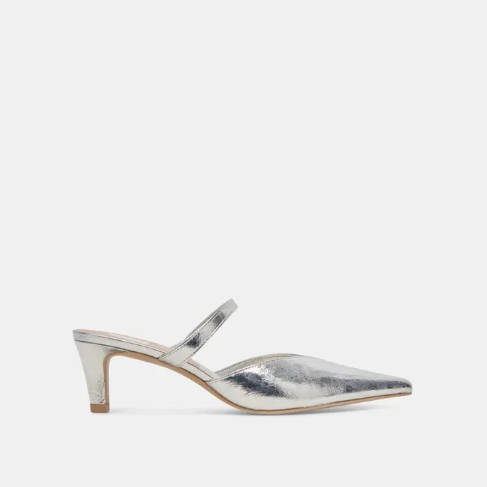Mules and Clogs Women Dolce Vita Kanika Mid Heels Silver Distressed Leather