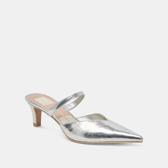 Mules and Clogs Women Dolce Vita Kanika Mid Heels Silver Distressed Leather