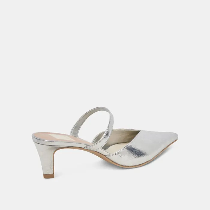 Mules and Clogs Women Dolce Vita Kanika Mid Heels Silver Distressed Leather