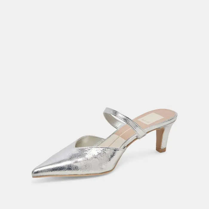 Mules and Clogs Women Dolce Vita Kanika Mid Heels Silver Distressed Leather