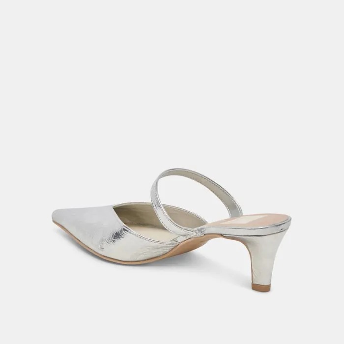 Mules and Clogs Women Dolce Vita Kanika Mid Heels Silver Distressed Leather
