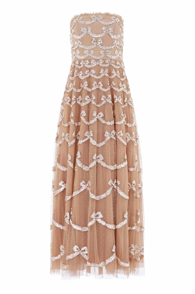 Needle and Thread Bow Sequin Strapless Gown Beige Women Embellished Dresses Needle and Thread Bow Sequin Strapless Gown Beige Women Embellished Dresses