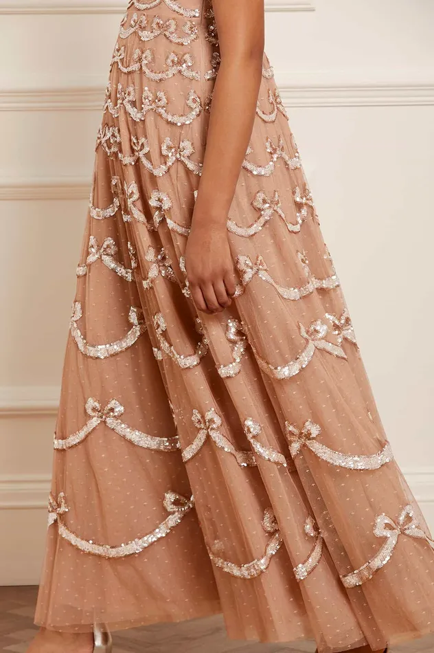 Needle and Thread Bow Sequin Strapless Gown Beige Women Embellished Dresses Needle and Thread Bow Sequin Strapless Gown Beige Women Embellished Dresses