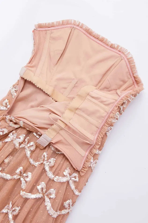 Needle and Thread Bow Sequin Strapless Gown Beige Women Embellished Dresses Needle and Thread Bow Sequin Strapless Gown Beige Women Embellished Dresses
