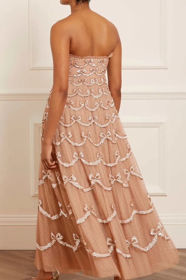 Needle and Thread Bow Sequin Strapless Gown Beige Women Embellished Dresses Needle and Thread Bow Sequin Strapless Gown Beige Women Embellished Dresses