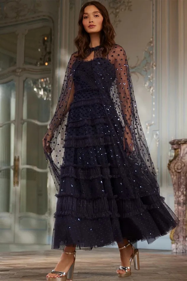 Needle and Thread Dot Shimmer Open Midaxi Cape Blue Women Capes