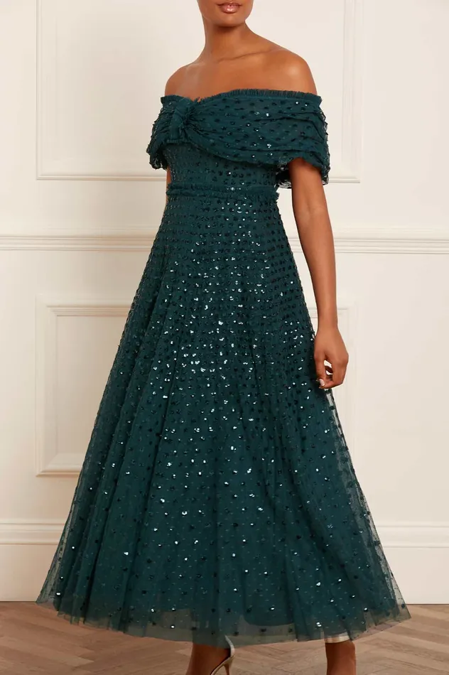 Needle and Thread Grace OffShoulder Ankle Gown Green Women Evening Dresses