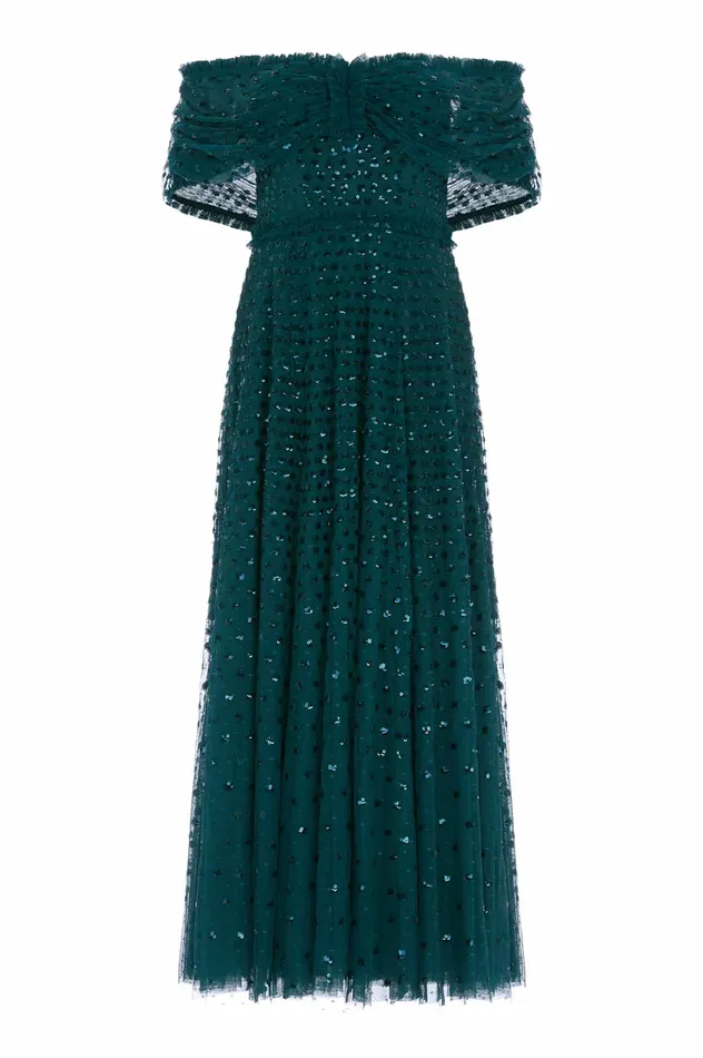 Needle and Thread Grace OffShoulder Ankle Gown Green Women Evening Dresses