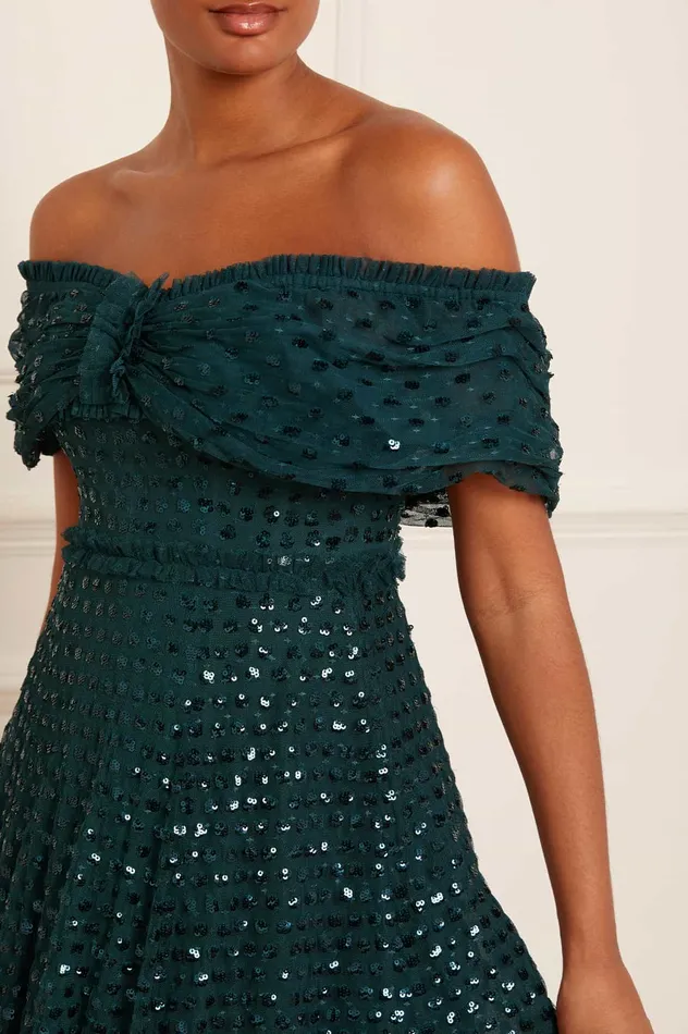 Needle and Thread Grace OffShoulder Ankle Gown Green Women Evening Dresses