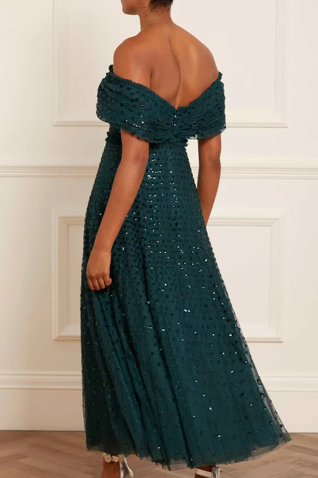 Needle and Thread Grace OffShoulder Ankle Gown Green Women Evening Dresses