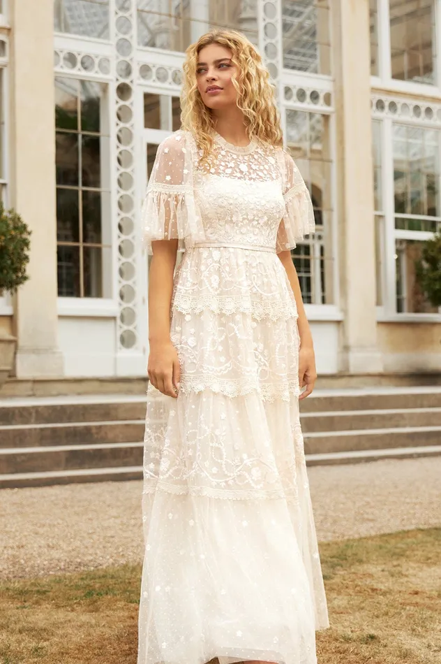 Needle and Thread Midsummer Lace Round Neck Gown Champagne Women Embroidered Dresses