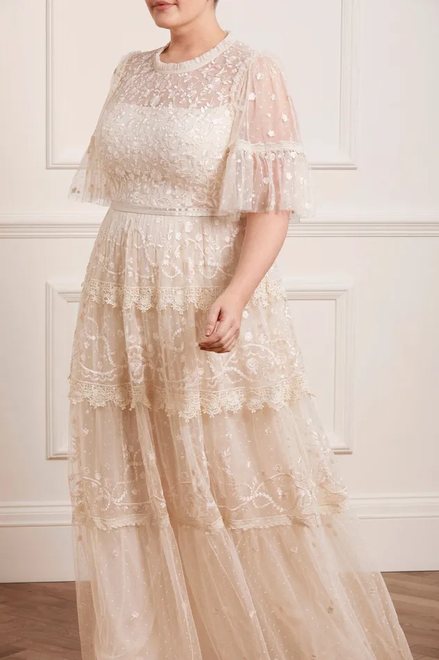 Needle and Thread Midsummer Lace Round Neck Gown Champagne Women Embroidered Dresses