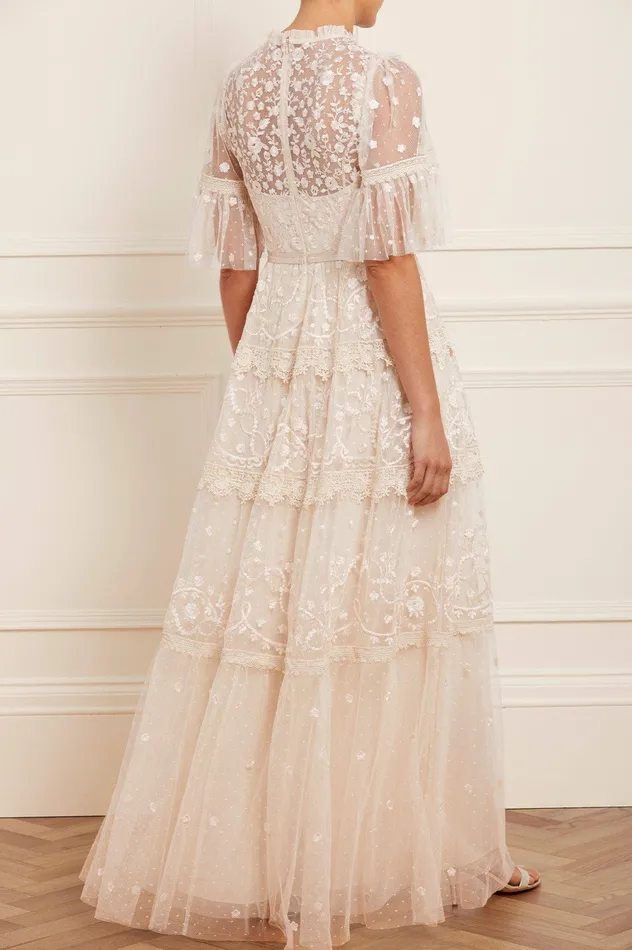 Needle and Thread Midsummer Lace Round Neck Gown Champagne Women Embroidered Dresses