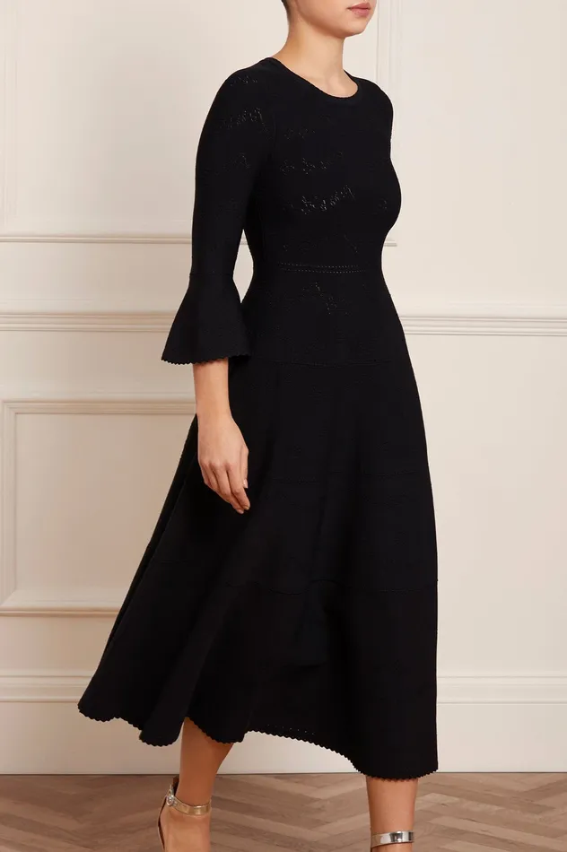 Needle and Thread Pretty Pointelle Knit Ankle Gown Black Women Day Dresses
