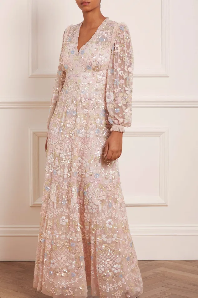 Needle and Thread Shimmer Fairytale VNeck Gown Pink Women Embellished Dresses