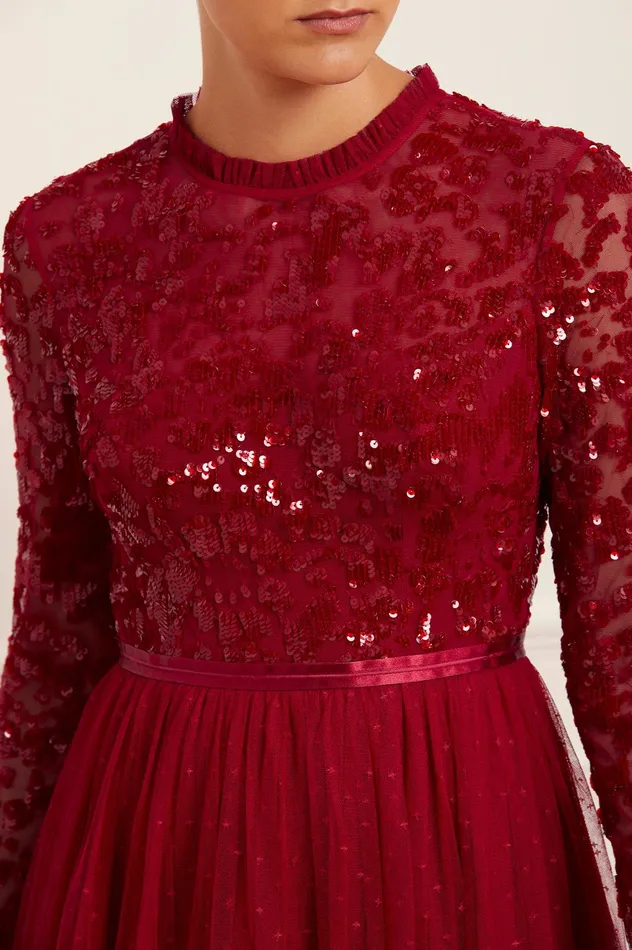 Needle and Thread Tempest Bodice Ankle Gown Red Women Embellished Dresses