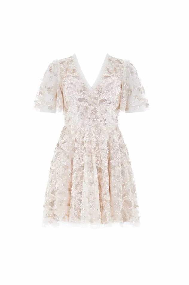 Needle and Thread Trailing Bow Micro Mini Dress Champagne Women Embellished Dresses Needle and Thread Trailing Bow Micro Mini Dress Champagne Women Embellished Dresses
