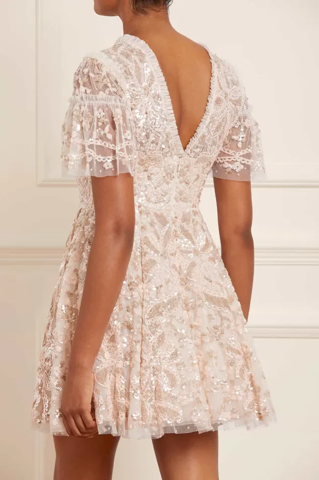 Needle and Thread Trailing Bow Micro Mini Dress Champagne Women Embellished Dresses Needle and Thread Trailing Bow Micro Mini Dress Champagne Women Embellished Dresses