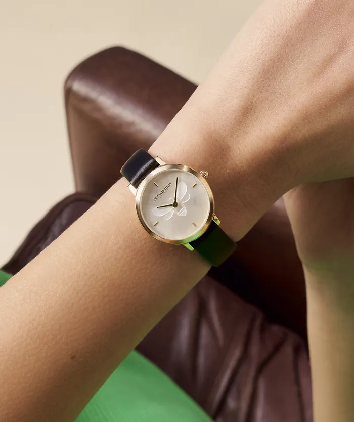 Olivia Burton 28mm Bee Ultra Slim Gold and Black Leather Strap Watch Women Bee Watches