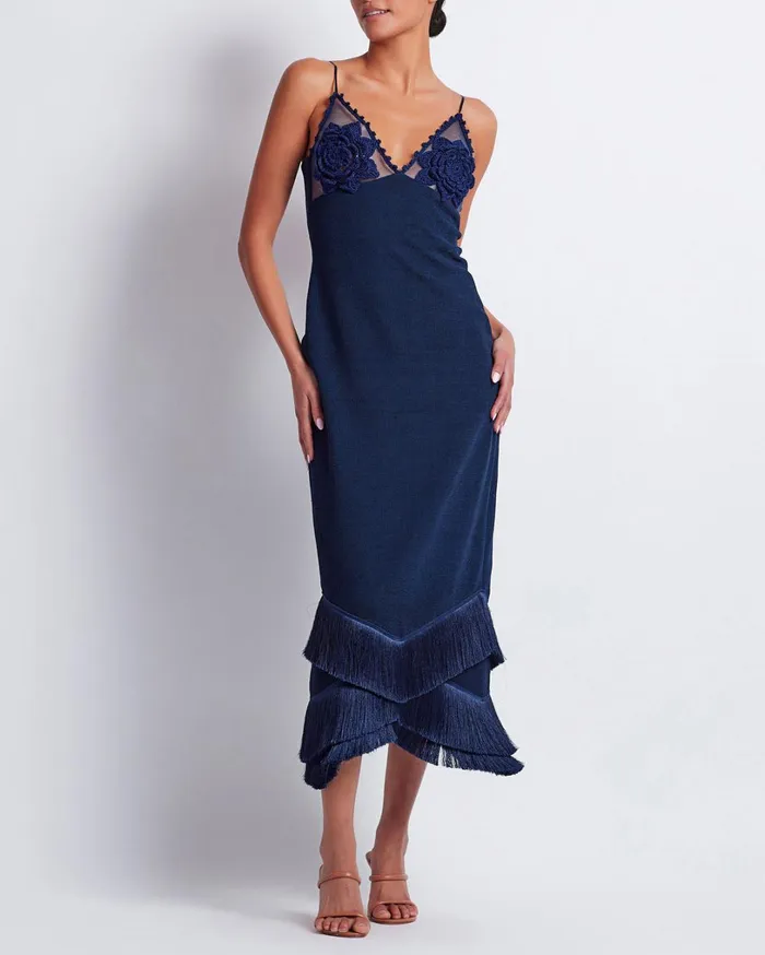 Patbo Dresses and Jumpsuits Embroidered Crochet Midi Dress French Navy 8211 Women