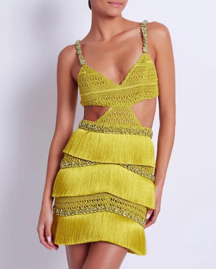 Patbo Dresses and Jumpsuits HandBeaded Fringe Mini Dress Absinthe 8211 Women