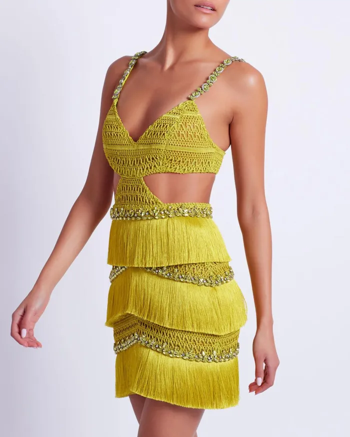 Patbo Dresses and Jumpsuits HandBeaded Fringe Mini Dress Absinthe 8211 Women