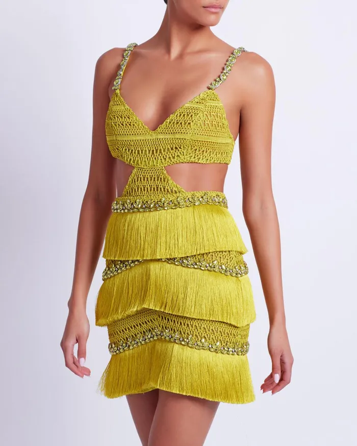 Patbo Dresses and Jumpsuits HandBeaded Fringe Mini Dress Absinthe 8211 Women