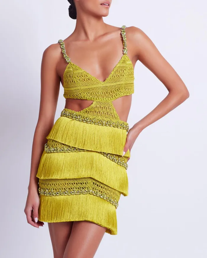 Patbo Dresses and Jumpsuits HandBeaded Fringe Mini Dress Absinthe 8211 Women