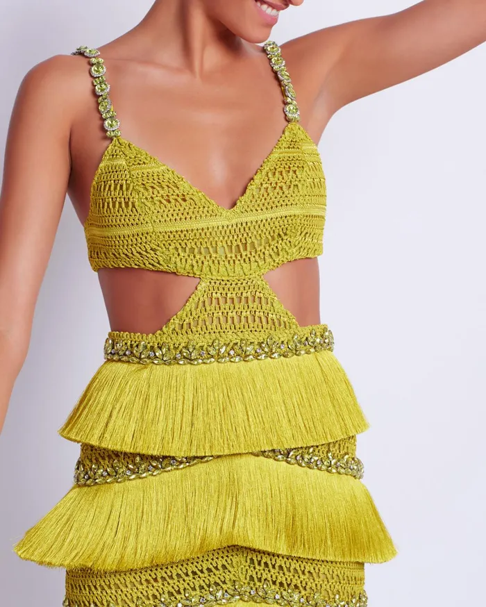 Patbo Dresses and Jumpsuits HandBeaded Fringe Mini Dress Absinthe 8211 Women