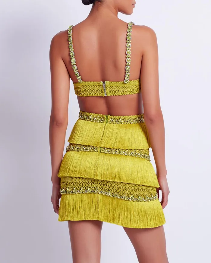 Patbo Dresses and Jumpsuits HandBeaded Fringe Mini Dress Absinthe 8211 Women