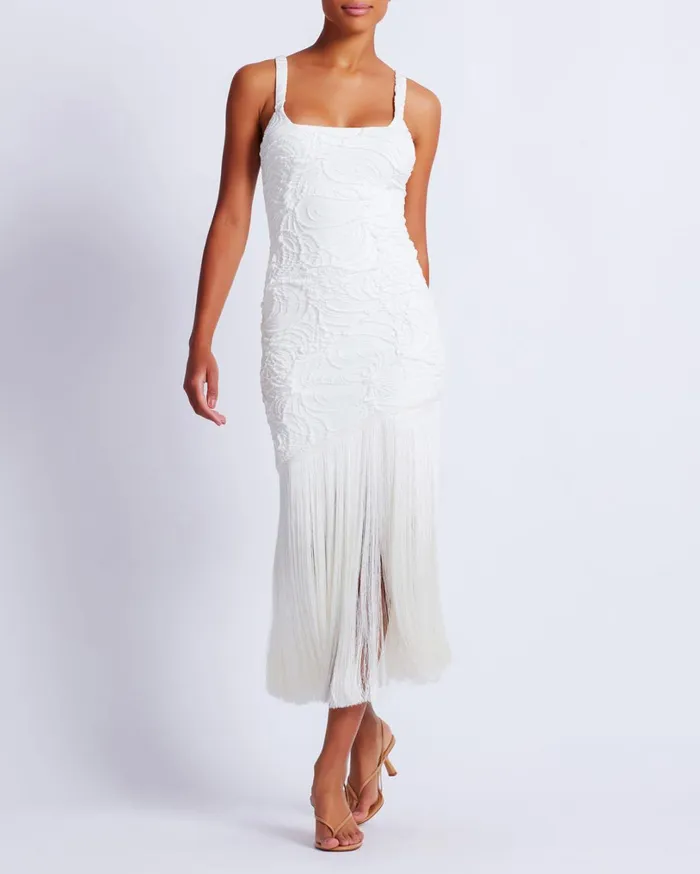Patbo Dresses and Jumpsuits Jacquard Fringe Maxi Dress White 8211 Women