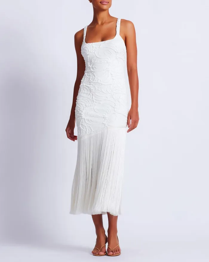 Patbo Dresses and Jumpsuits Jacquard Fringe Maxi Dress White 8211 Women