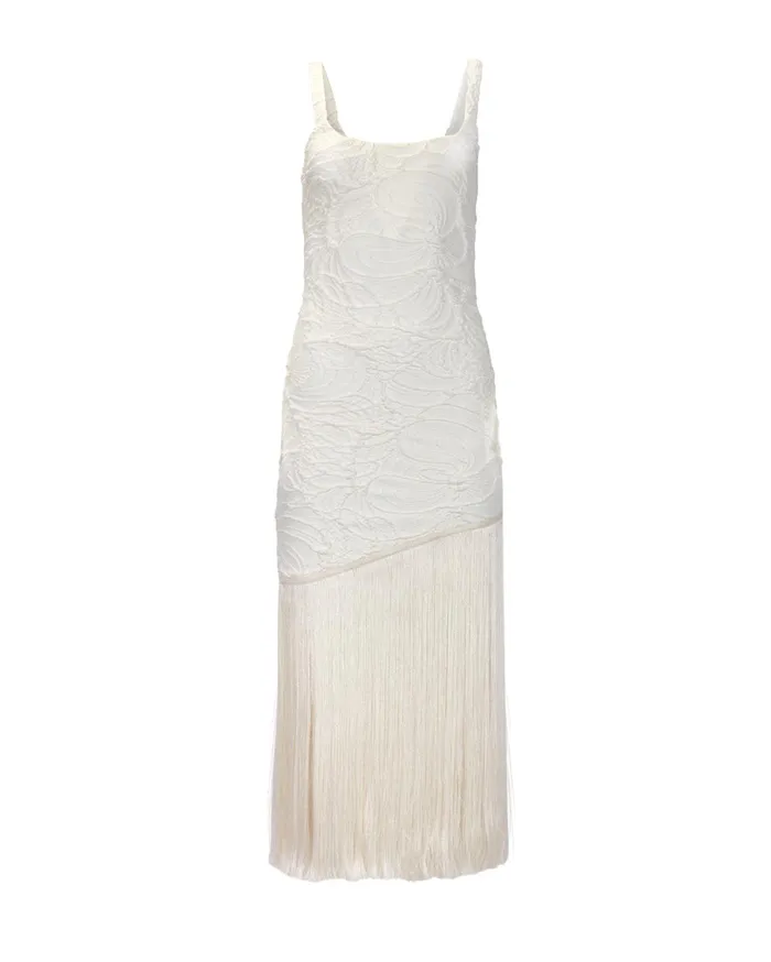 Patbo Dresses and Jumpsuits Jacquard Fringe Maxi Dress White 8211 Women