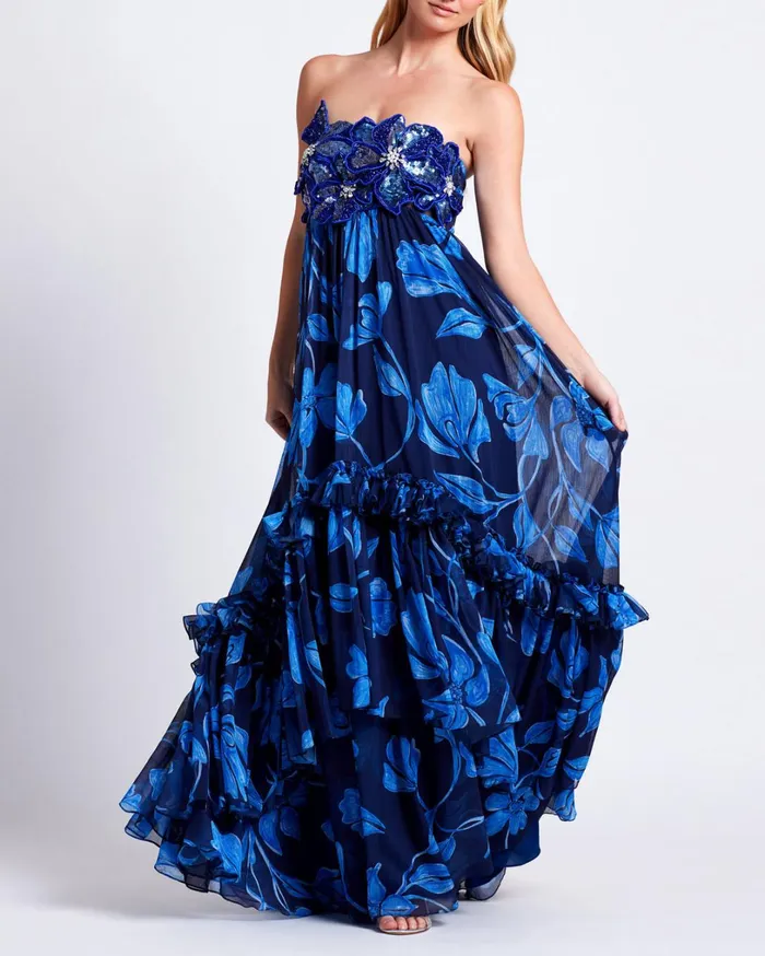 Patbo Dresses and Jumpsuits Nightflower Beaded Strapless Gown Indigo 8211 Women