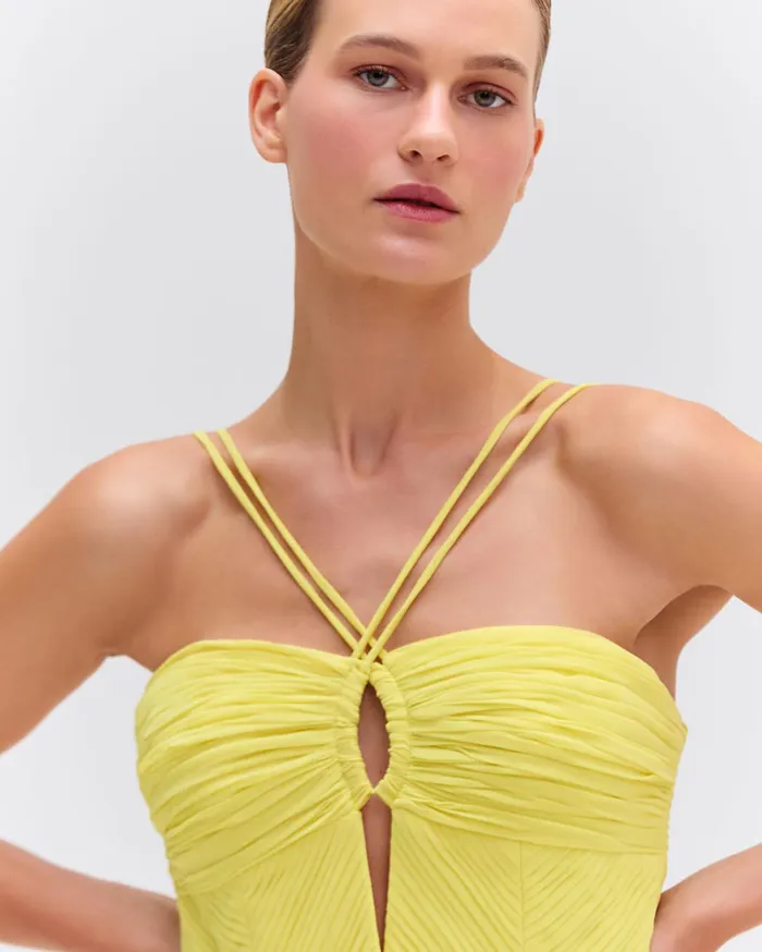 Patbo Dresses and Jumpsuits Pleated Chiffon Mini Dress Lemon 8211 Women