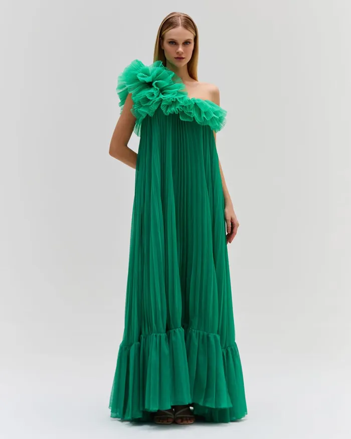 Patbo Dresses and Jumpsuits Pleated One Shoulder Gown Verde 8211 Women