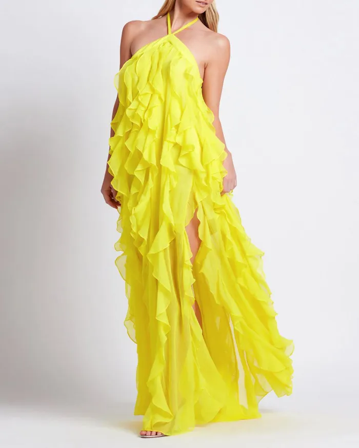 Patbo Dresses and Jumpsuits Ruffle Halterneck Maxi Dress Siciliano 8211 Women