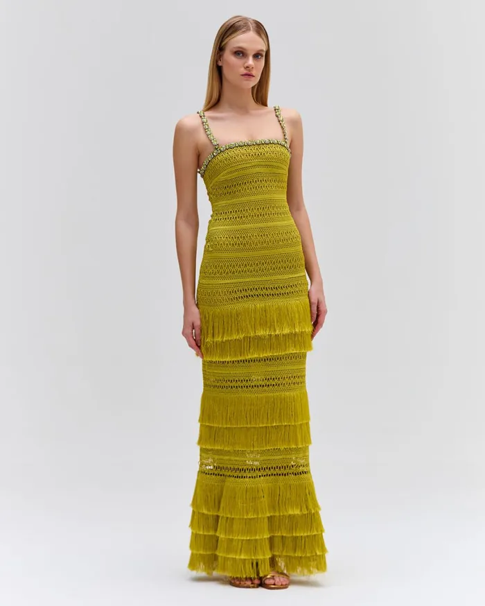 Patbo Dresses and Jumpsuits Woven Fringe Maxi Dress Absinthe 8211 Women