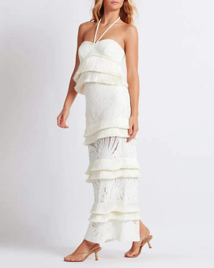 Patbo Matching Sets Fringe Trim Lace Maxi Skirt Ivory 8211 Women