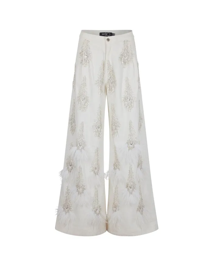 Patbo Matching Sets HandBeaded Denim And Feather Jeans White 8211 Women