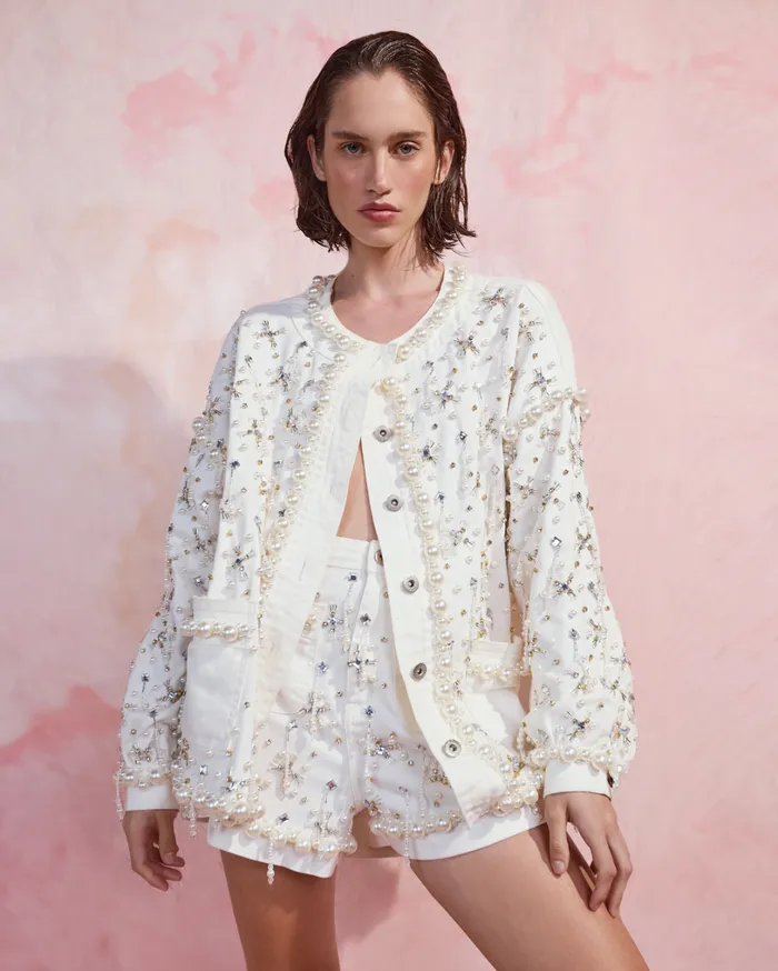 Patbo Matching Sets HandBeaded Denim Shorts White 8211 Women
