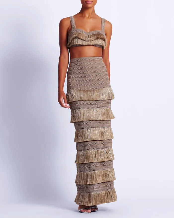 Patbo Matching Sets Metallic Fringe Maxi Skirt Gold 8211 Women