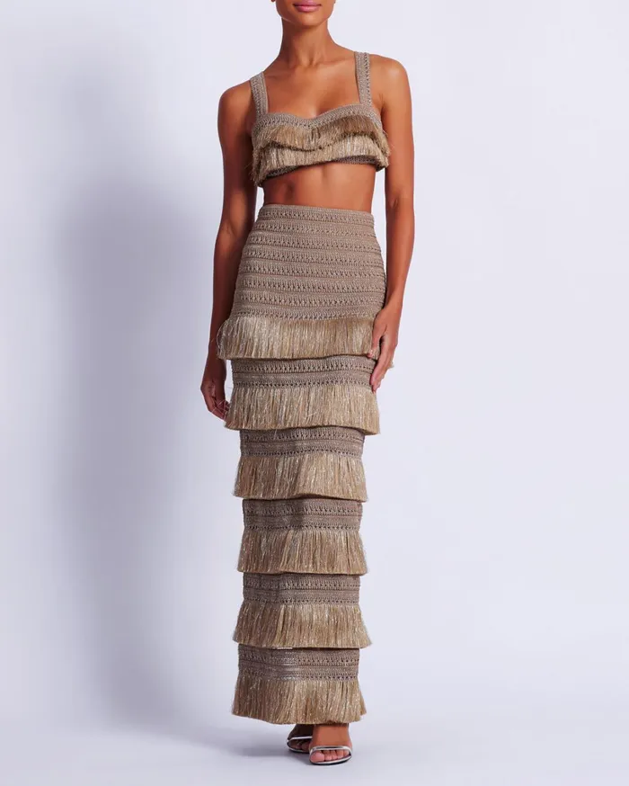 Patbo Matching Sets Metallic Fringe Maxi Skirt Gold 8211 Women
