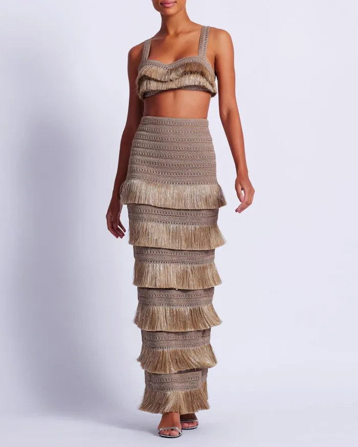 Patbo Matching Sets Metallic Fringe Maxi Skirt Gold 8211 Women